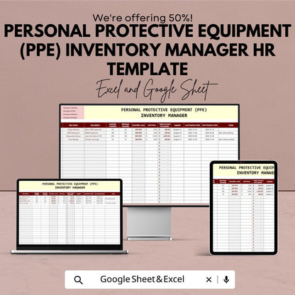 PPE Inventory Manager Template  | Personal Protective Equipment Tracker | HR Safety Equipment Log | Compliance Stock Sheet