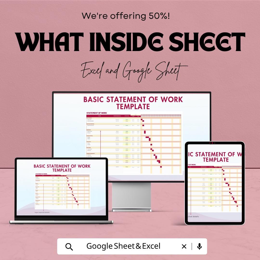 Statement of Work Template | SOW Template Excel | Project Scope & Timeline Tracker | Project Management Template
