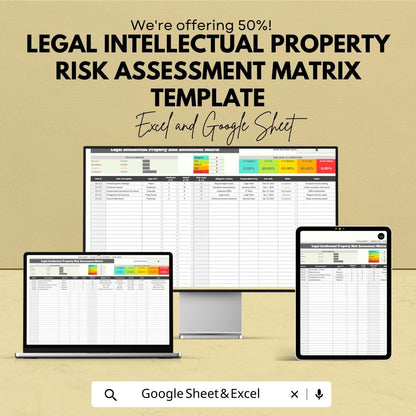 Legal IP Risk Assessment Matrix Template, Intellectual Property Risk Tracker, Compliance Risk Log, Legal Risk Spreadsheet