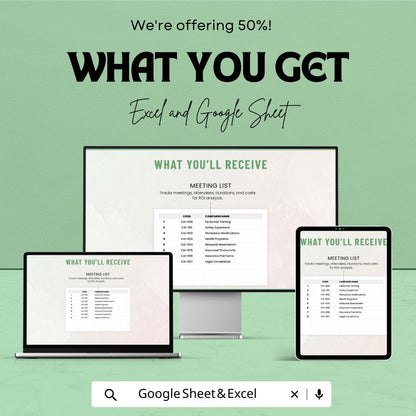 Administration Meeting ROI Calculator Template | Meeting Cost Analysis Spreadsheet | ROI Calculator | Productivity Tracking Tool