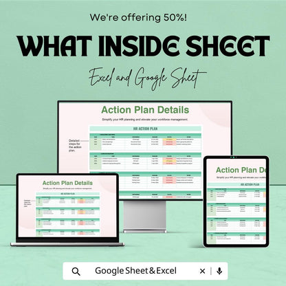 HR Action Plan Template | HR Strategy Planner | Human Resources Planning Spreadsheet | Excel & Google Sheets Workforce Management Tool