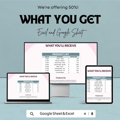 Sales Product Pricing for Quote Template | Excel & Google Sheet | Product Price List | Quote Generator | Sales Estimate Sheet for Business