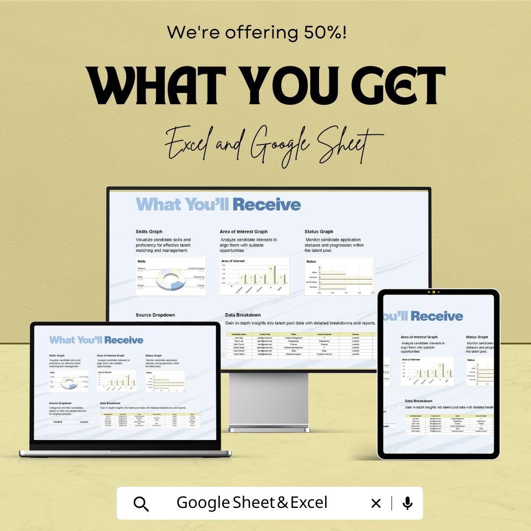 Talent Pool Tracking Sheet HR Template | Excel and Google Sheets | Candidate Tracking Spreadsheet | Recruitment & Hiring Tracker