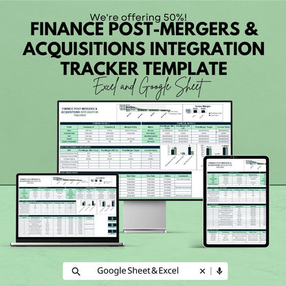 Finance Post-Merger & Acquisition Integration Tracker Template | Excel and Google Sheets | M and A Integration Tracker | Finance KPI sheet
