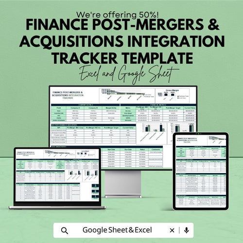Finance Post-Merger & Acquisition Integration Tracker Template | Excel and Google Sheets | M and A Integration Tracker | Finance KPI sheet