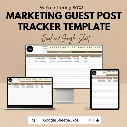 Marketing Guest Post Tracker Template | Excel & Google Sheets | Guest Blogging Tracker | Content Marketing Spreadsheet