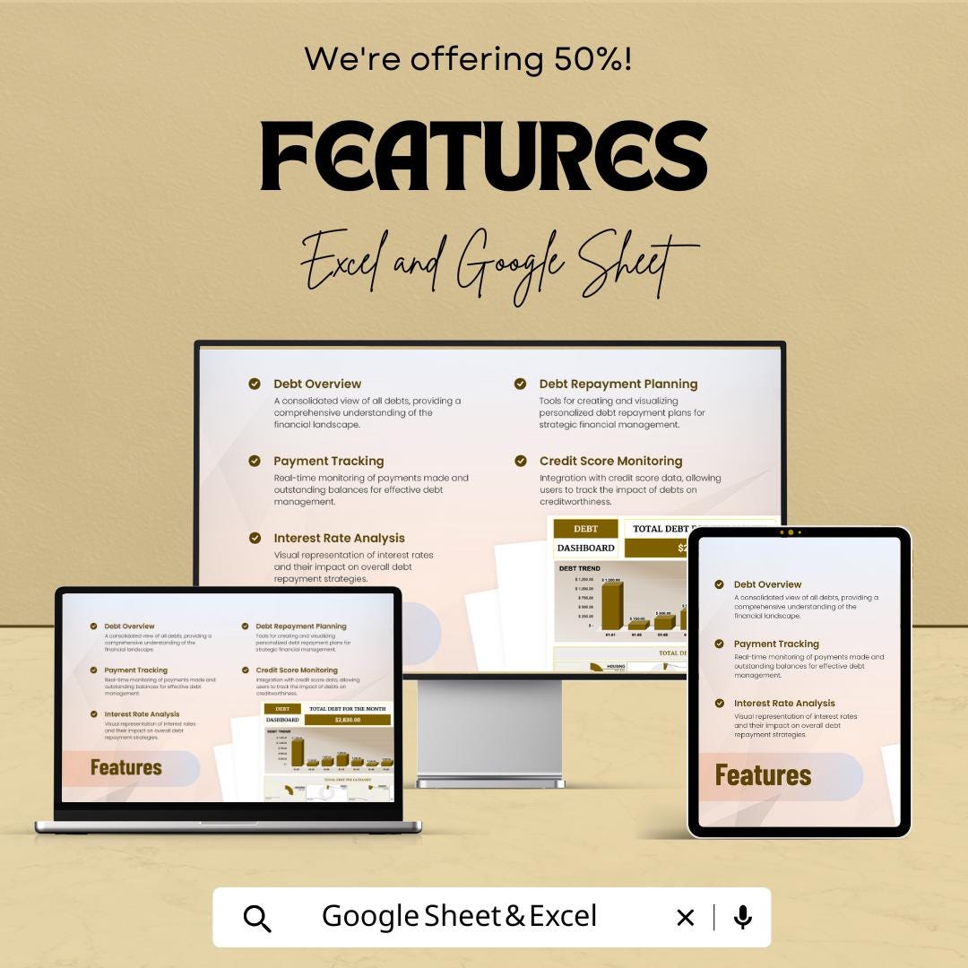Debt Dashboard Excel Sheet | Budget Tracker | Monthly Debt Management Tracker | Excel & Google Sheets Template | Financial Planning
