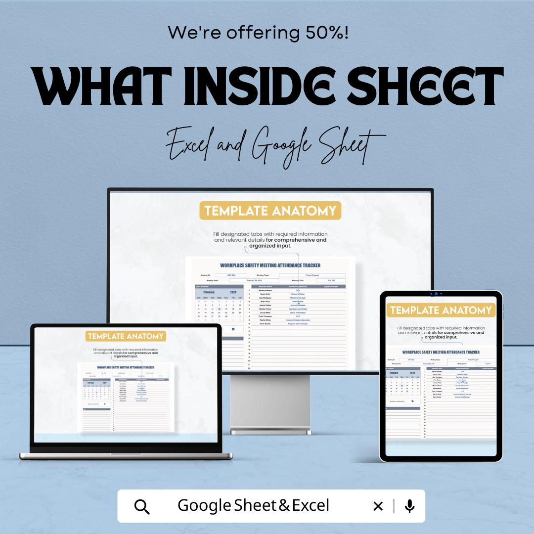 Workplace Safety Meeting Attendance Tracker | Excel & Google Sheets Template | Safety Meeting Log | Employee Attendance Sheet