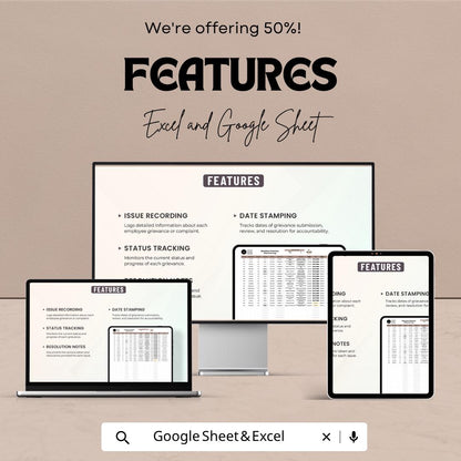 Operations Employee Grievance Log Template | HR Complaint Tracker Spreadsheet | Employee Issue Management Log | Excel & Google Sheets |