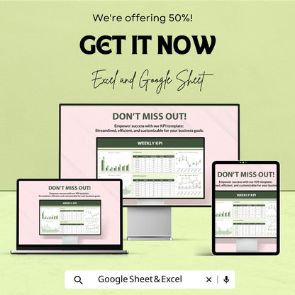Weekly KPI Tracker Sheet for Excel and Google Sheets | Performance Metrics | Business Goals Tracker | Customizable & Easy-to-Use Template