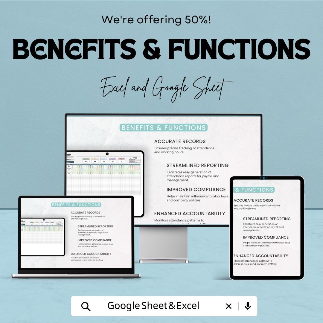 Operations Employee Attendance Record Template, Monthly Attendance Tracker, Staff Attendance Sheet, HR Attendance Log, Excel & Google Sheets