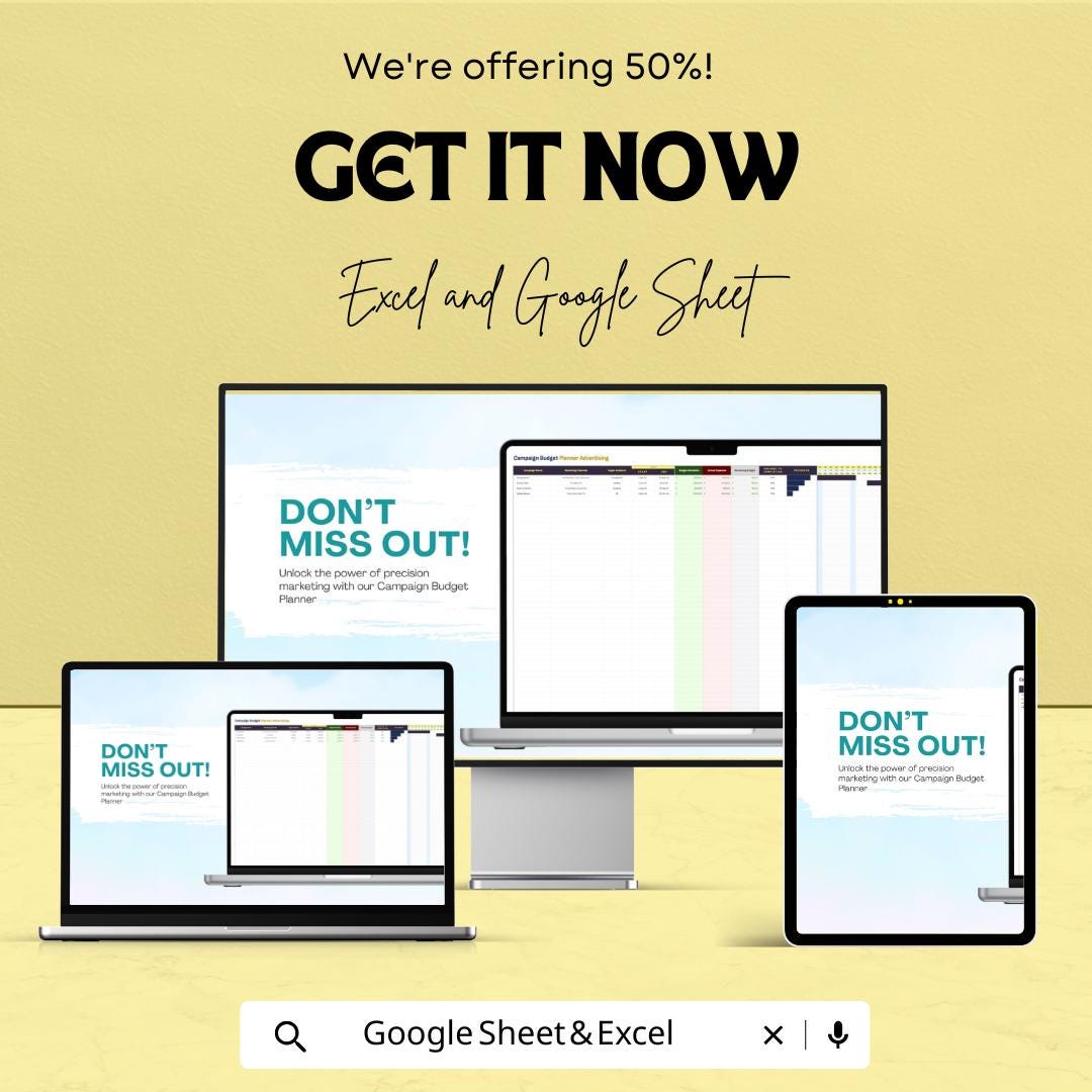 Campaign Budget Planner Advertising Sheet | Google Sheet & Excel Template | Marketing Campaign Budget Management