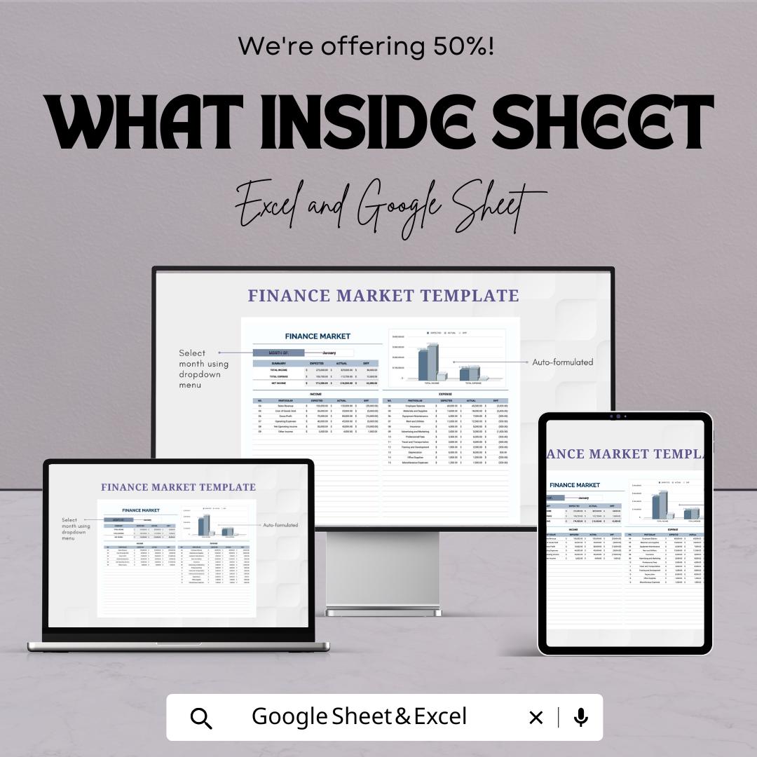 Finance Market Template | Financial Analysis Spreadsheet | Income & Expense Tracker | Market Summary Dashboard