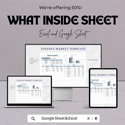 Finance Market Template | Financial Analysis Spreadsheet | Income & Expense Tracker | Market Summary Dashboard
