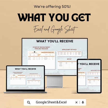 Startup Recruitment Pipeline Tracker | Hiring Process Spreadsheet | Applicant Tracking | Excel & Google Sheets