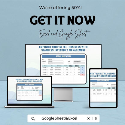 Retail Inventory Template Excel & Google Sheets | Store Inventory Tracker | Stock Management Spreadsheet | Small Business Inventory Log