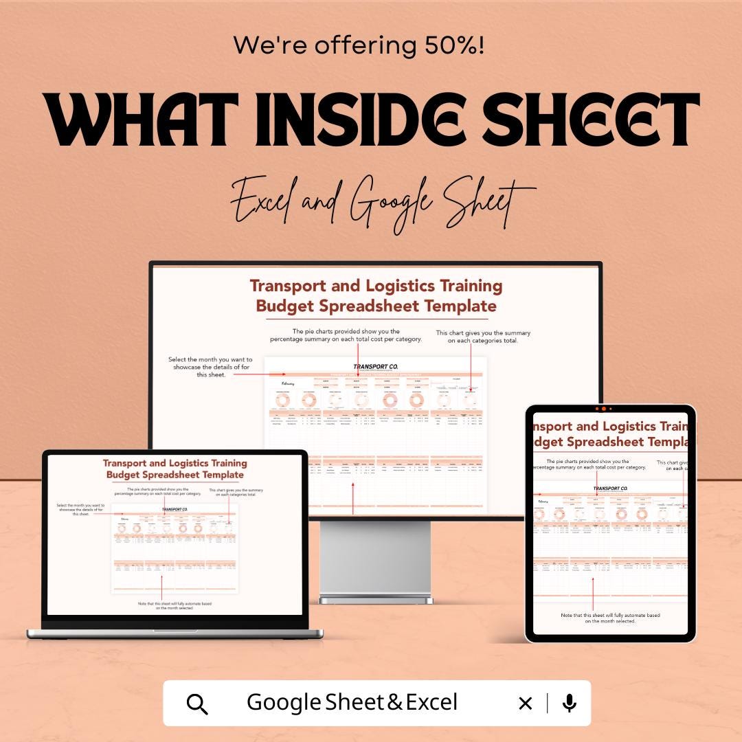 Transport and Logistics Training Budget Spreadsheet Template | Excel & Google Sheets | Training Cost Planner | Logistics Budget Tracker |
