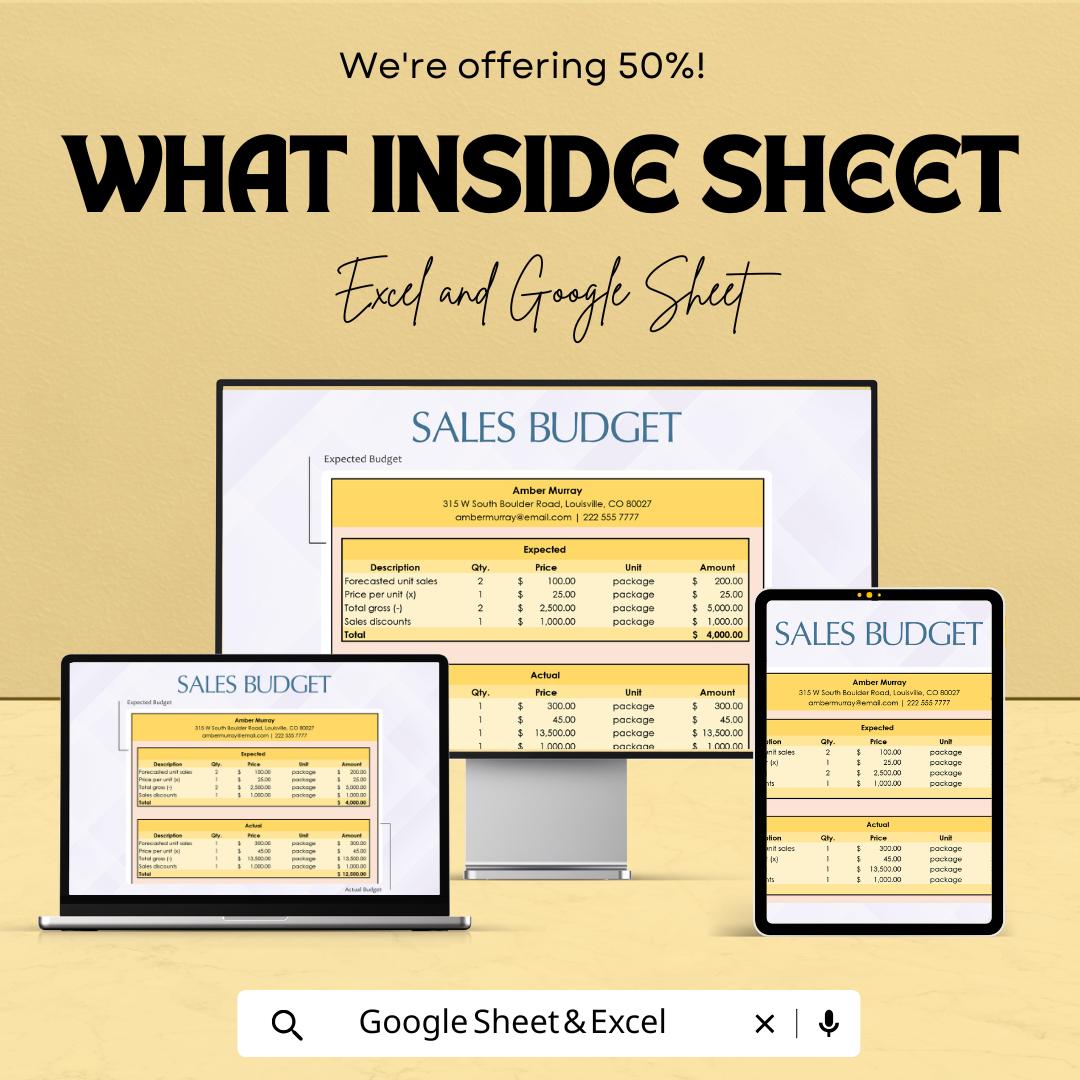 Sales Team Budget Sheet | Excel and Google Sheet | Sales Expense Forecast Template | Business Budget Tracker | Sales Planner Tool