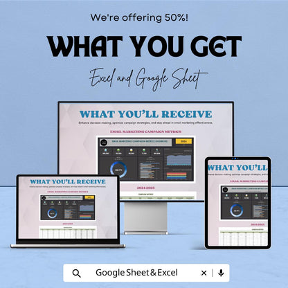Email Marketing Campaign Metrics Dashboard Sheet | Excel & Google Sheets | Track and Optimize Campaign Performance | 2024-2025