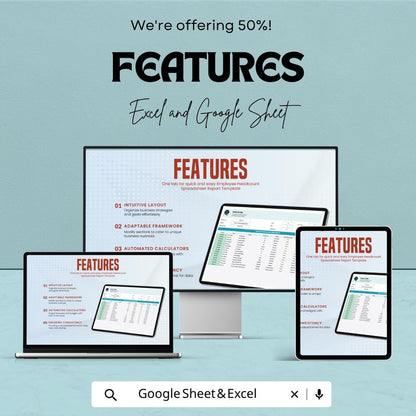 Employee Headcount Spreadsheet Report Template | HR Workforce Tracker | Employee Management Dashboard | Excel & Google Sheets |