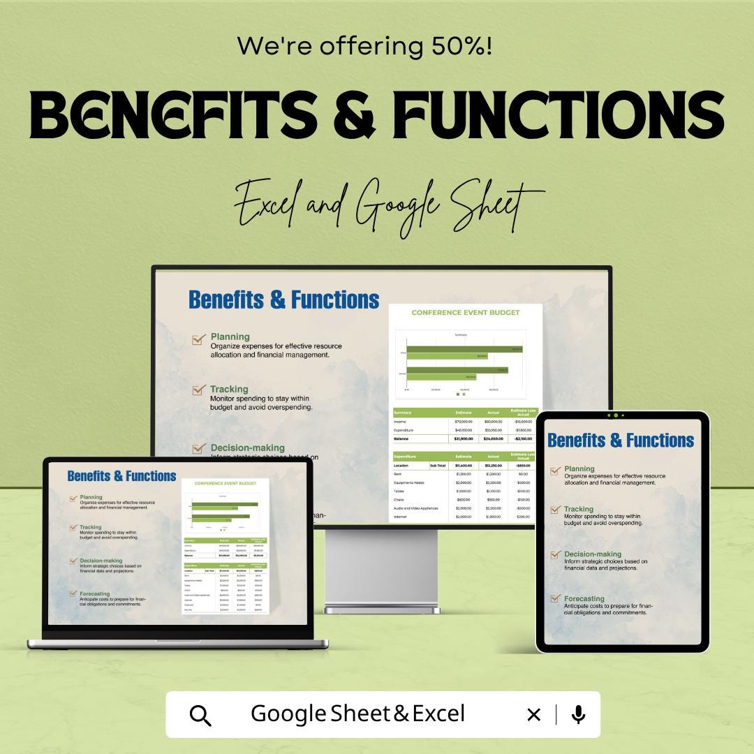 Conference Event Budget Template | Event Budget Planner | Event Expense Tracker | Conference Planning Spreadsheet | Budget Tracker