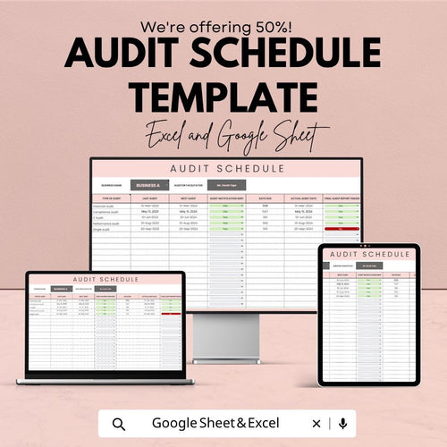 Internal Audit Schedule Template | Audit Tracker Spreadsheet | Compliance Planner | Audit Log Dashboard | Business Audit Tool