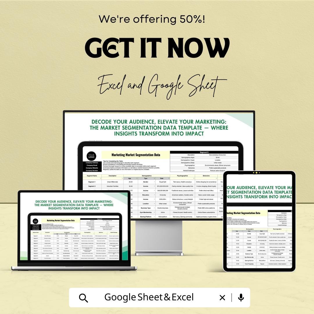 Marketing Market Segmentation Data Template | Customer Segmentation Spreadsheet | Audience Profiling Template | Excel Market Segmentation