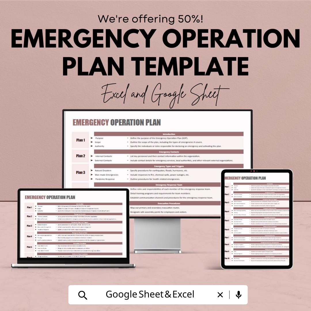 Emergency Operation Plan Template, Business Emergency Plan, Safety & Response Planner, Crisis Management Sheet