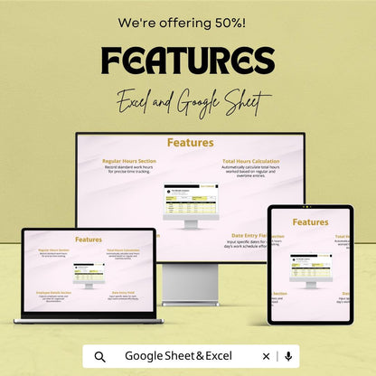 Construction Staff Timesheet Template Excel Google Sheets | Employee Time Tracker | Payroll Spreadsheet | Workforce Management Sheet |