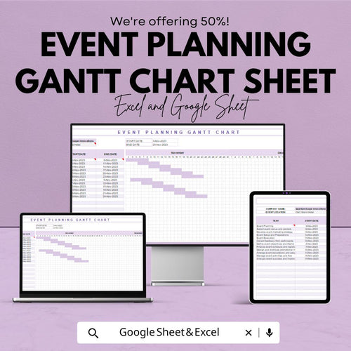 Event Planning Gantt Chart - Google Sheets Template for Task Management | Event Scheduling, Resource Allocation and Deadline Tracking