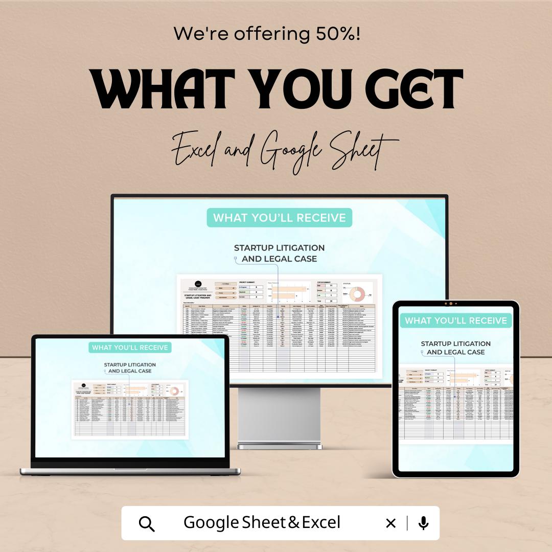 Startup Litigation and Legal Case Tracker Template | Excel & Google Sheets | Legal Case Management, Lawsuit Tracker, Startup Legal Tool