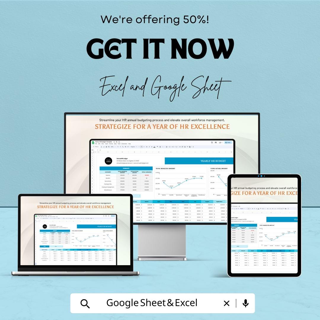 Yearly HR Budget Template | Excel & Google Sheets HR Budget Planner | Annual HR Expense Tracker | Human Resources Budget Spreadsheet