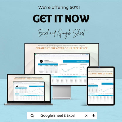 Yearly HR Budget Template | Excel & Google Sheets HR Budget Planner | Annual HR Expense Tracker | Human Resources Budget Spreadsheet