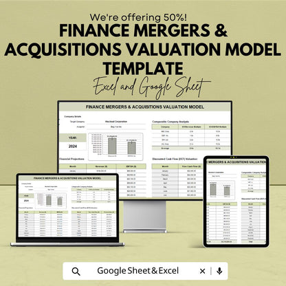 Finance Mergers & Acquisitions Valuation Model Template | M and A Valuation Tool | Comparable Analysis | Business Valuation Template