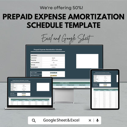 Prepaid Expense Amortization Schedule Template | Expense Tracking Excel | Accounting Spreadsheet | Business Finance Template