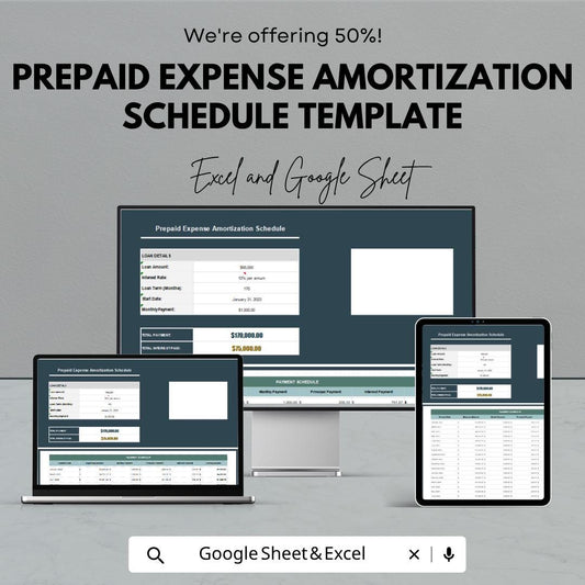 Prepaid Expense Amortization Schedule Template | Expense Tracking Excel | Accounting Spreadsheet | Business Finance Template