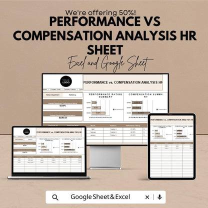 Performance vs Compensation Analysis HR Sheet - Excel & Google Sheets Template for Employee Data Analysis