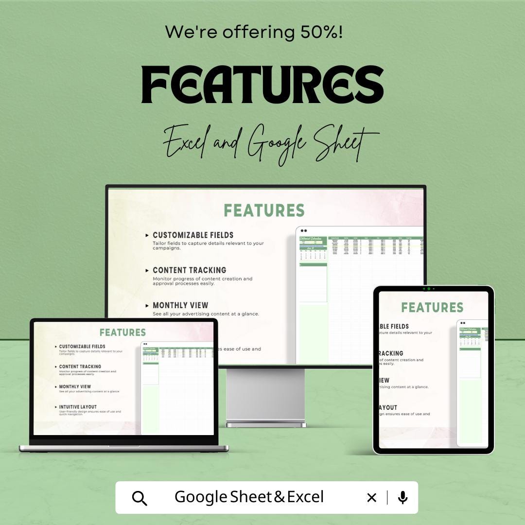 Advertising Content Editorial Calendar Template, Marketing Editorial Calendar, Content Planner Excel, Ad Campaign Content Schedule