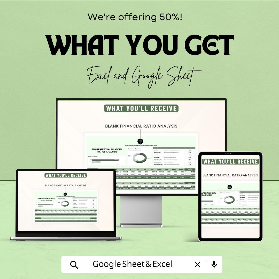 Administration Financial Ratios Analysis Sheet for Excel and Google Sheets – Financial Planning & Strategic Decision-Making