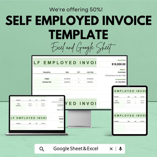 Self Employed Invoice Template | Business Invoice for Freelancers | Editable Billing Spreadsheet | Digital Invoice Template
