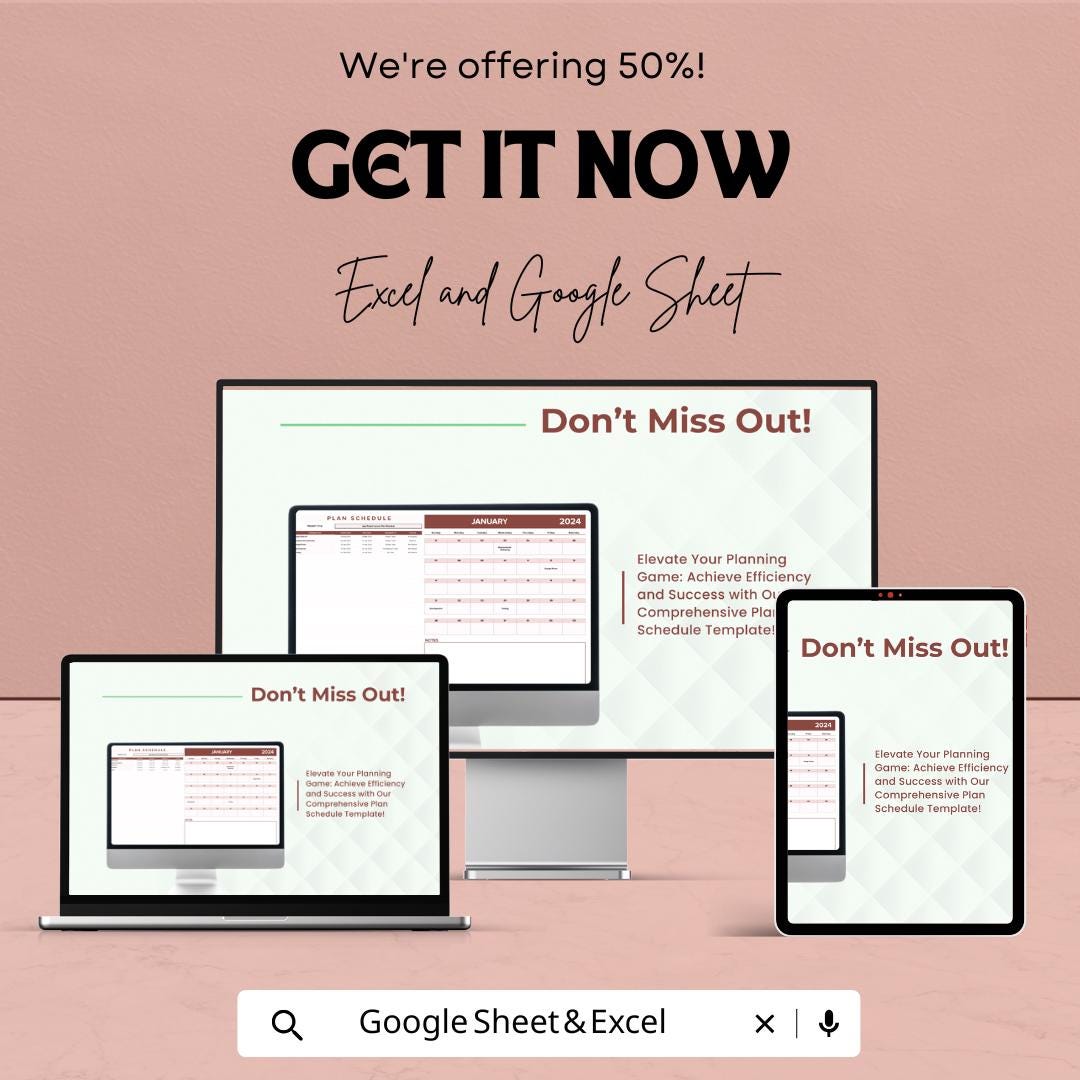 Plan Schedule Sheet - Monthly Project Planner | Google Sheets & Excel Template | Task List, Resource Allocation, Timeline Tracker | 50% OFF