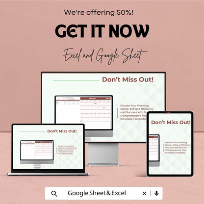 Plan Schedule Sheet - Monthly Project Planner | Google Sheets & Excel Template | Task List, Resource Allocation, Timeline Tracker | 50% OFF