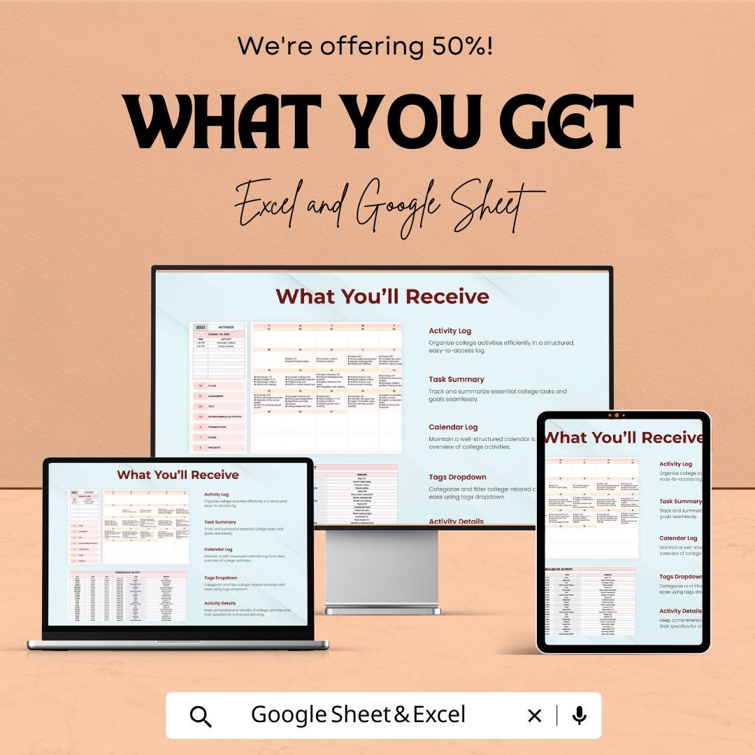College Planner Sheet | Google Sheet Template | Academic Planner for Students | Study Schedule Template | Assignment Tracker |