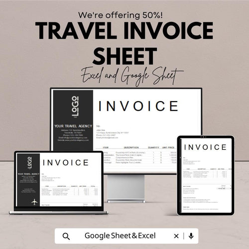 Travel Invoice Sheet | Customizable Travel Invoice Template for Agencies | Professional Google Sheets & Excel Format | Instant Download