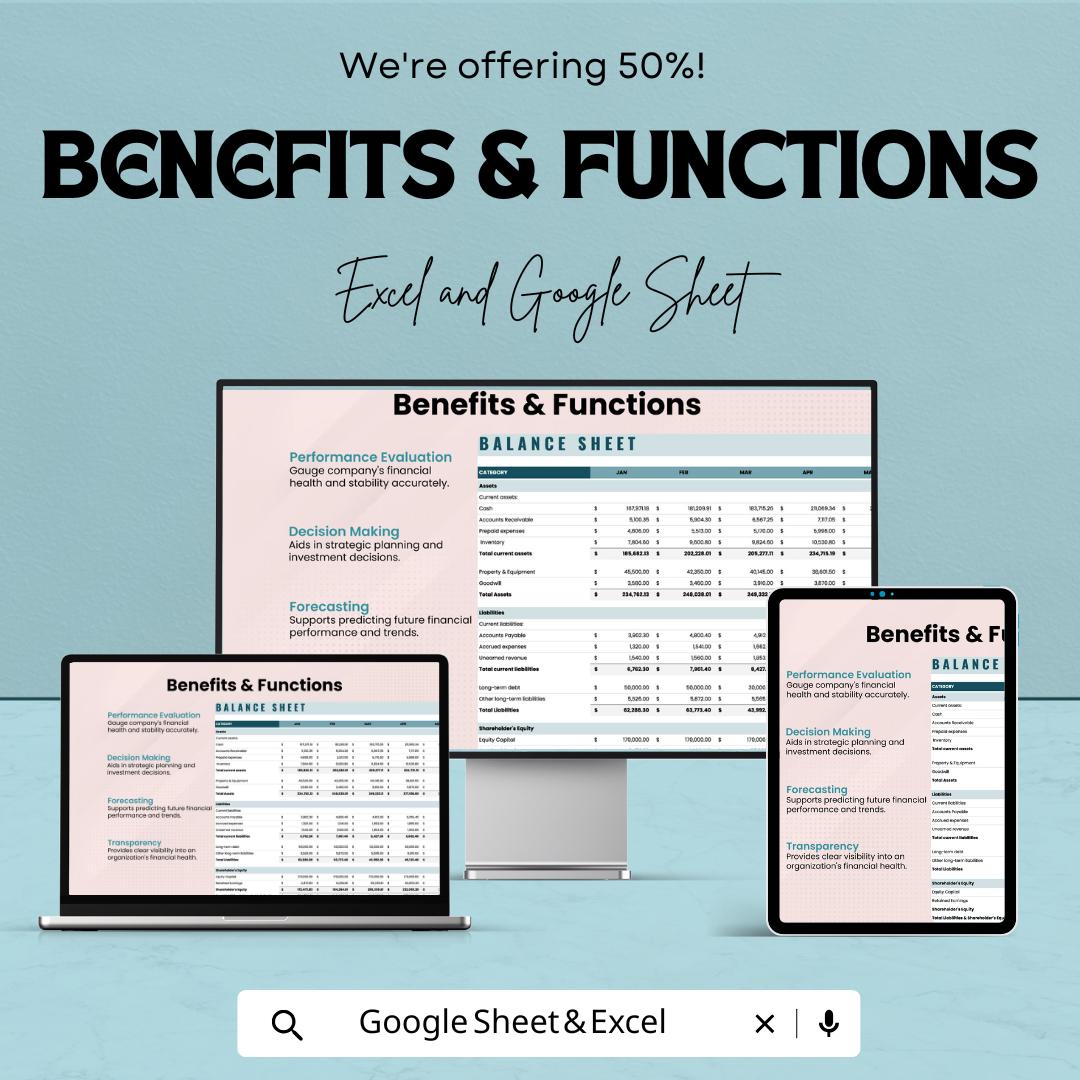 Blank Balance Sheet Template | Financial Statement Spreadsheet | Business Accounting Template | Editable Finance Sheet