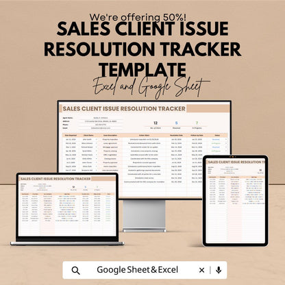 Sales Client Issue Resolution Tracker Template, Customer Issue Log, Client Support Tracker, CRM Spreadsheet