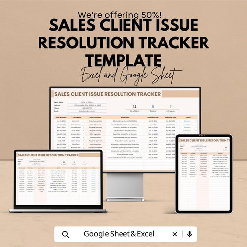 Sales Client Issue Resolution Tracker Template, Customer Issue Log, Client Support Tracker, CRM Spreadsheet