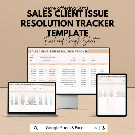Sales Client Issue Resolution Tracker Template, Customer Issue Log, Client Support Tracker, CRM Spreadsheet