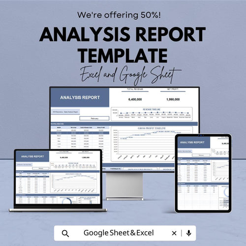 Analysis Report Template | Business Report Excel and Google Sheets | Financial Dashboard Spreadsheet | Data Analysis & Profit Tracker