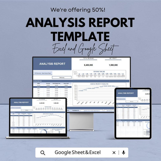Analysis Report Template | Business Report Excel and Google Sheets | Financial Dashboard Spreadsheet | Data Analysis & Profit Tracker